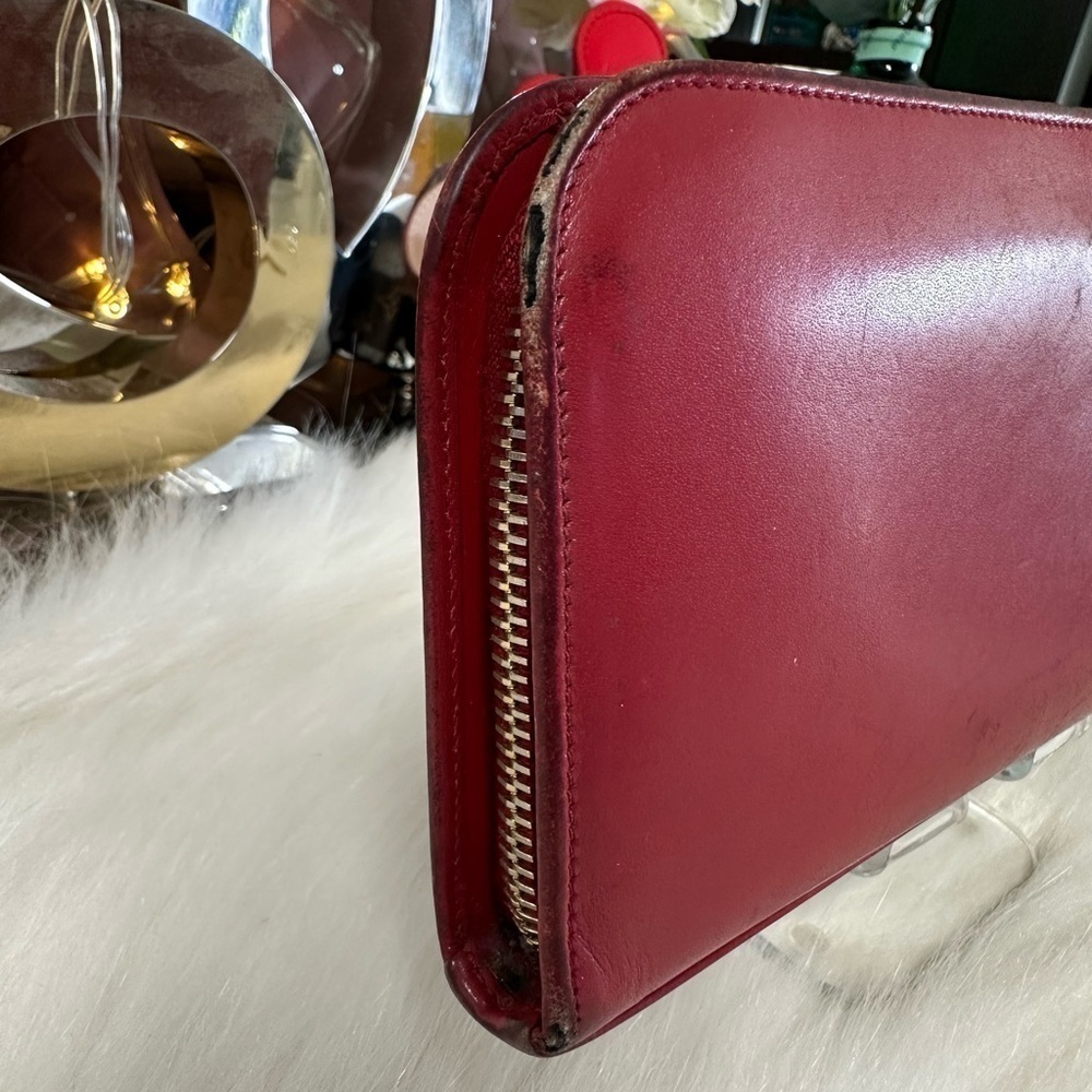 SAINT LAURENT PARIS RED LEATHER ZIP AROUND LONG WALLET YSL ITALIAN DESIGNER - Picture 13 of 16